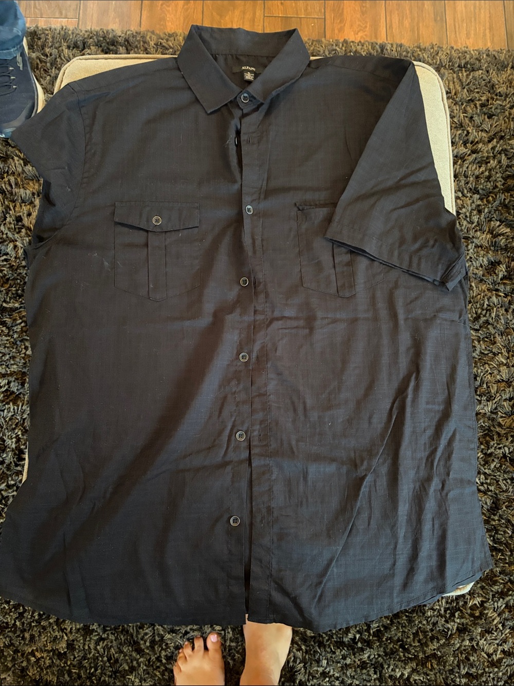 Alfani Black Short-Sleeve Button-Down Casual Shirt